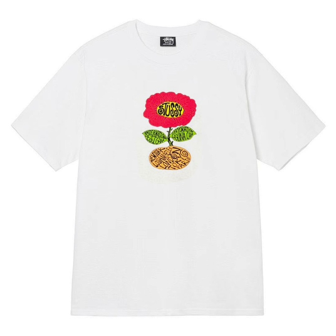 Stussy 108 Stu Floral Print Short Sleeve T : Black White Green Apricot S Ｍ L XL XXL - Image 5