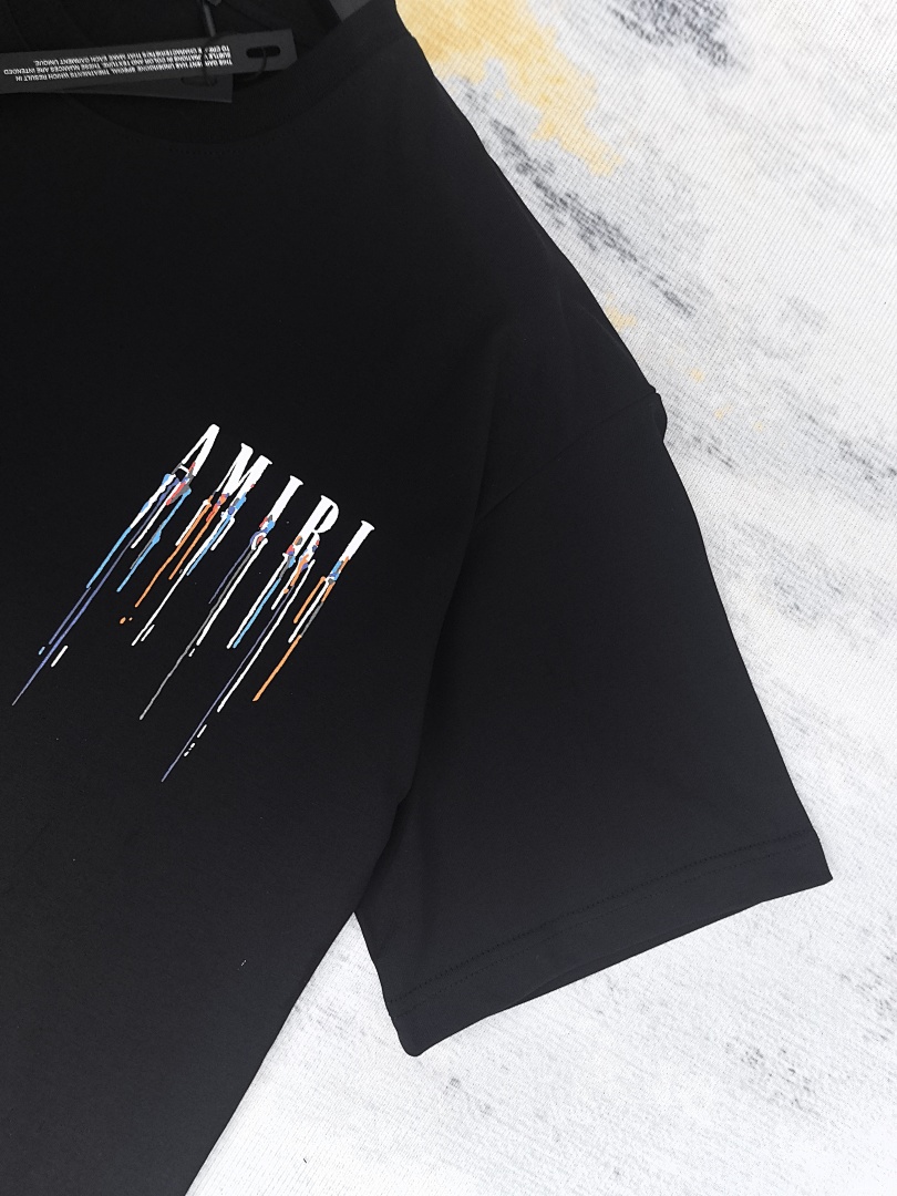 AMIRI 118 Wide Version Model Short Sleeve T Logo Print High Wind Black White S M L XL 9905# - Image 29
