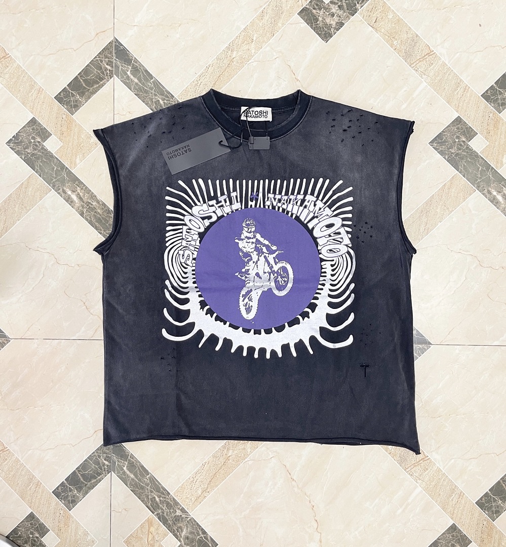 Unbranded 128 Satoshi Nakamoto Moto Rider Sleeveless Tee Sleeve : Washed Black S M L - Image 6