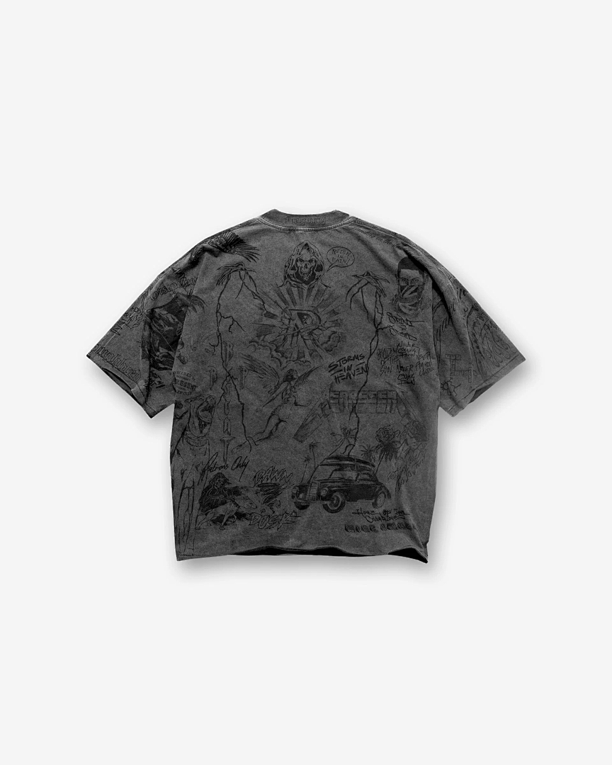 Represent 178 REPRESENT Legacy T-Shirt Sky Print Washed Short Sleeve T : Black White S M L - Image 16