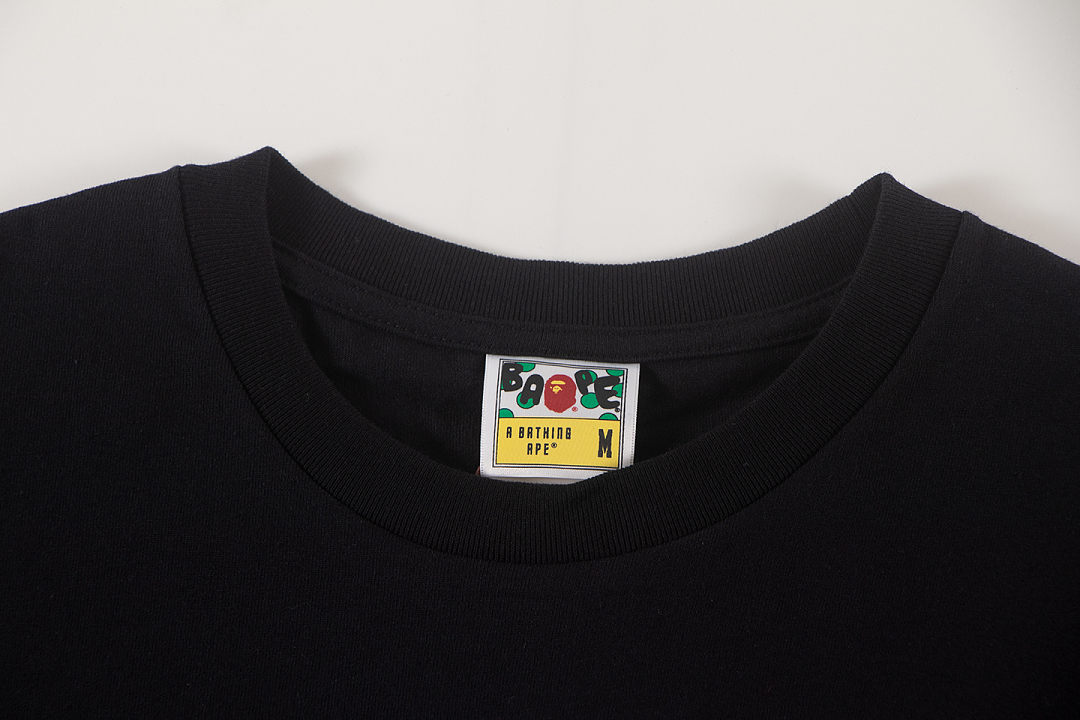 Bape 148 TOP Print Collar Short Sleeve T Black S-XL - Image 4