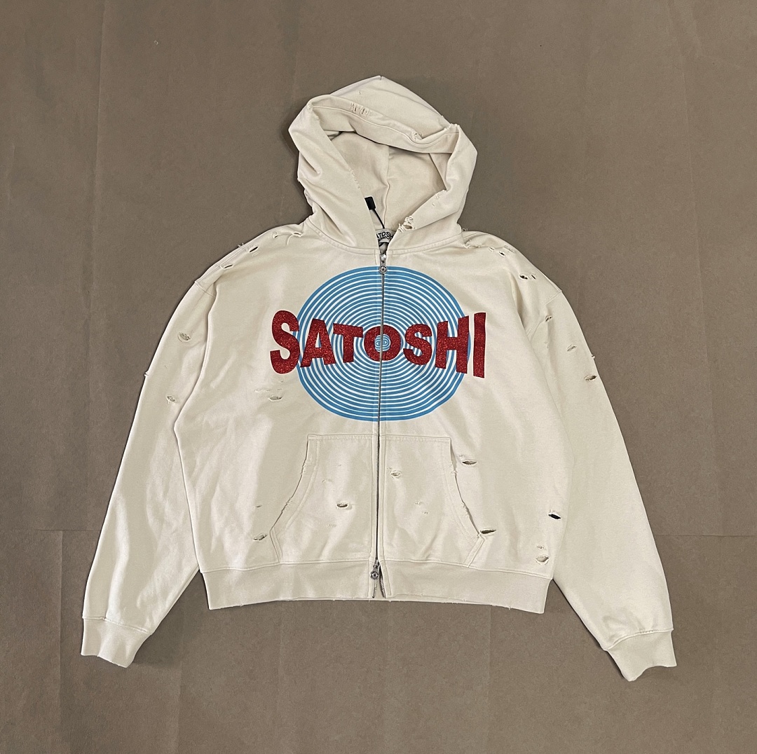 Off-White 238 Satoshi Nakamoto #MotoslugDistressed Zip-Up Hoodie Washed : Off White S M L - Image 5