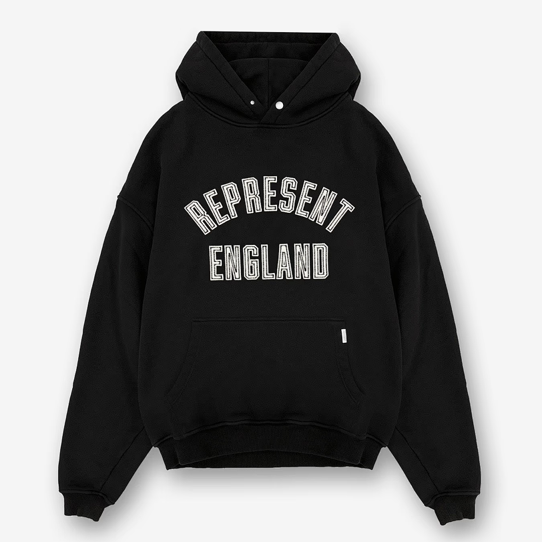 Represent 238 REPRESENT ENGLAND APPLIQUE HOODIE LOGO Embroidered Fleece : Black S M L