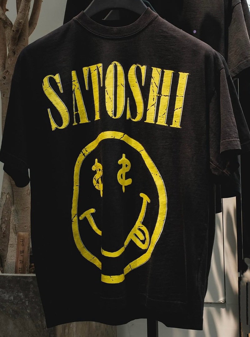 Unbranded 138 Satoshi Nakamoto Yellow Print T Washed Black S M L (Smiley Face) - Image 12