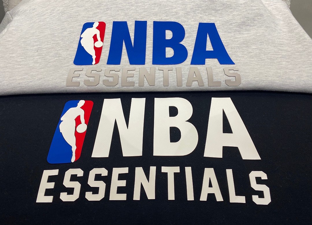 Essentials 238 Ess X Collab FW25 NBA Hoodie Logo Velvet Print Black Light Mist Grey : SM L - Image 11