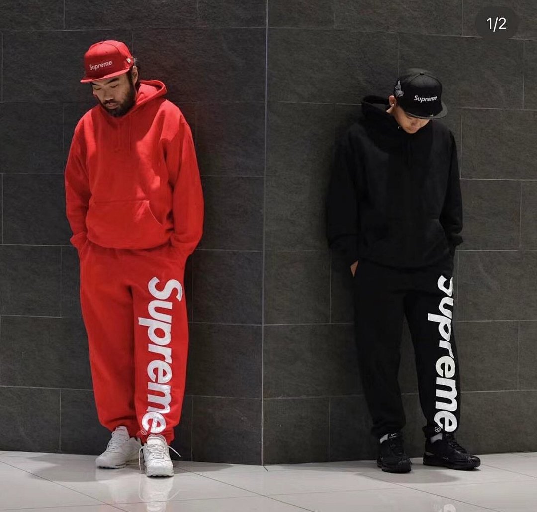 Supreme 238 22FW Satin Applique Sweatpant Big Logo Velvet Cotton Black Floral Grey Blue Red Green Brown Light Orange Purple Khaki S M L XL 1309# - Image 19
