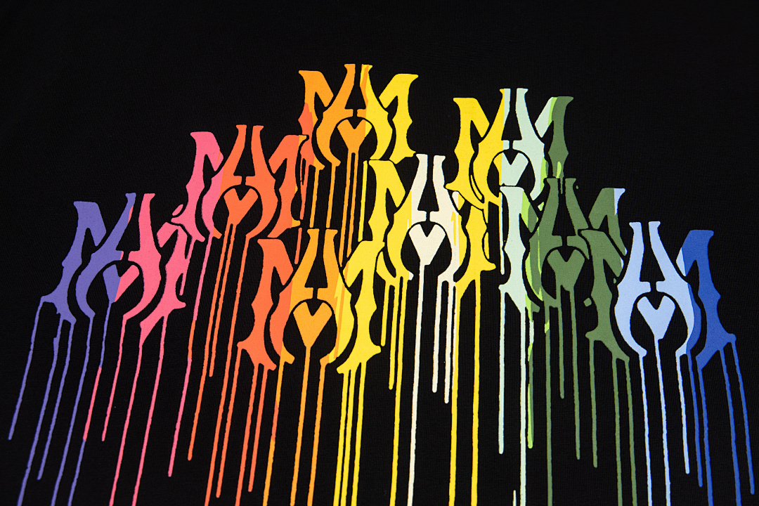 AMIRI 118 Wide Version Model Short Sleeve T Logo Color Ink Print High Wind Black White S M L XL 9901# - Image 12