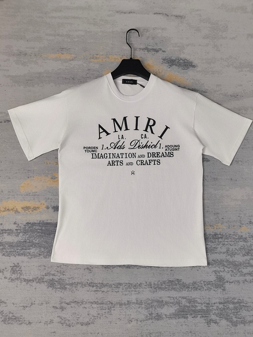AMIRI 118 Wide Version Model Short Sleeve T Logo Print High Wind Black White S M L XL 9907# - Image 27
