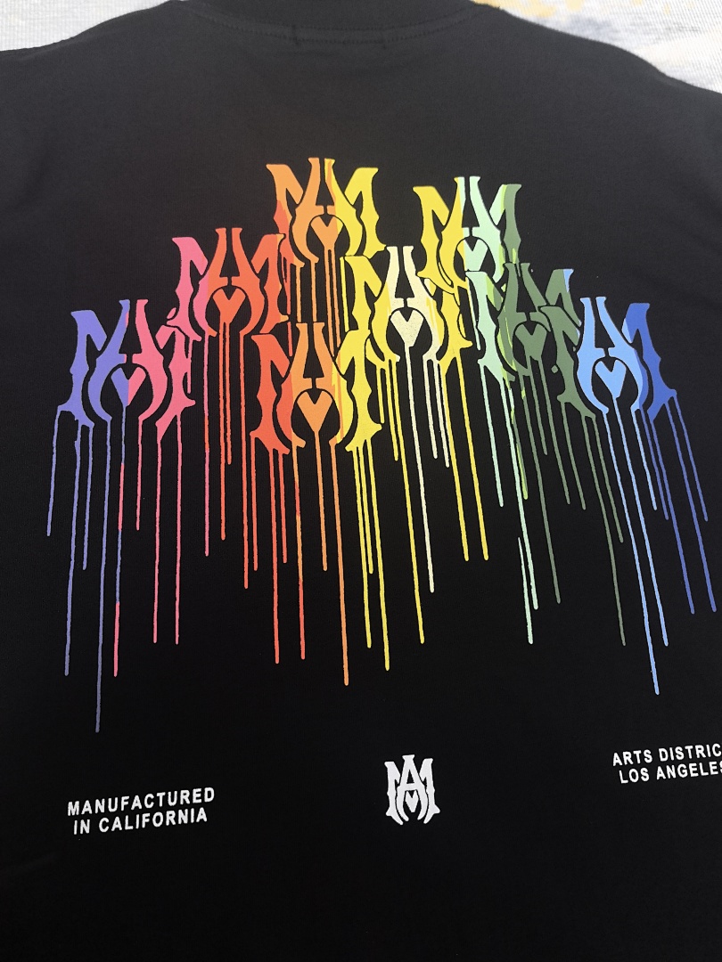 AMIRI 118 Wide Version Model Short Sleeve T Logo Color Ink Print High Wind Black White S M L XL 9901# - Image 35