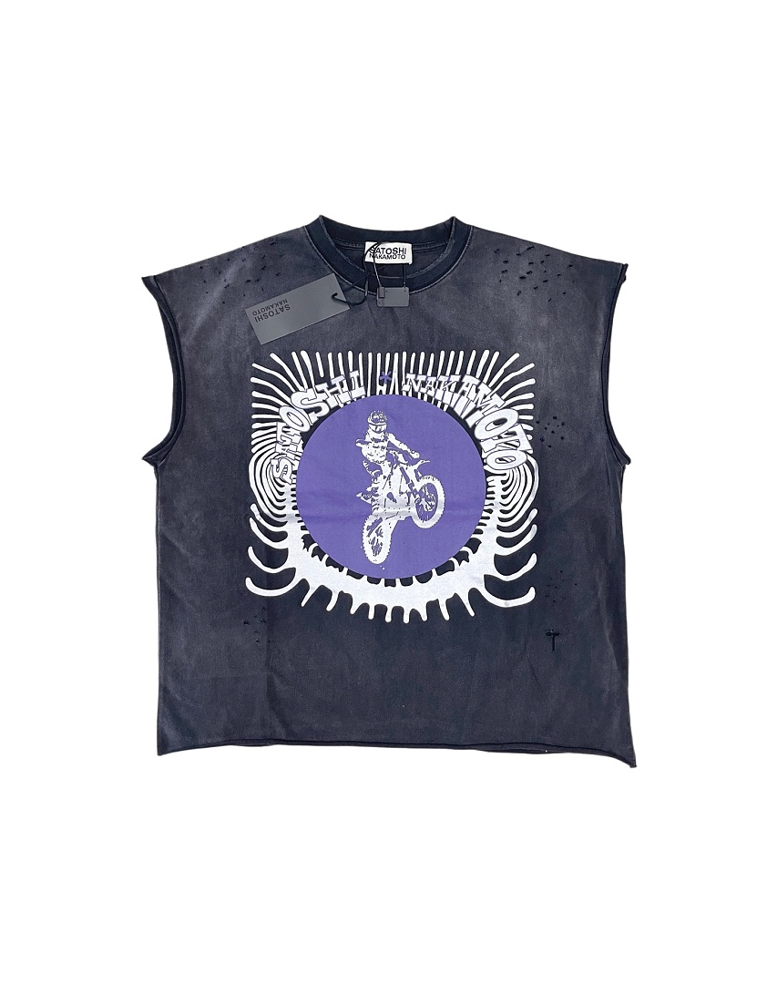 Unbranded 128 Satoshi Nakamoto Moto Rider Sleeveless Tee Sleeve : Washed Black S M L