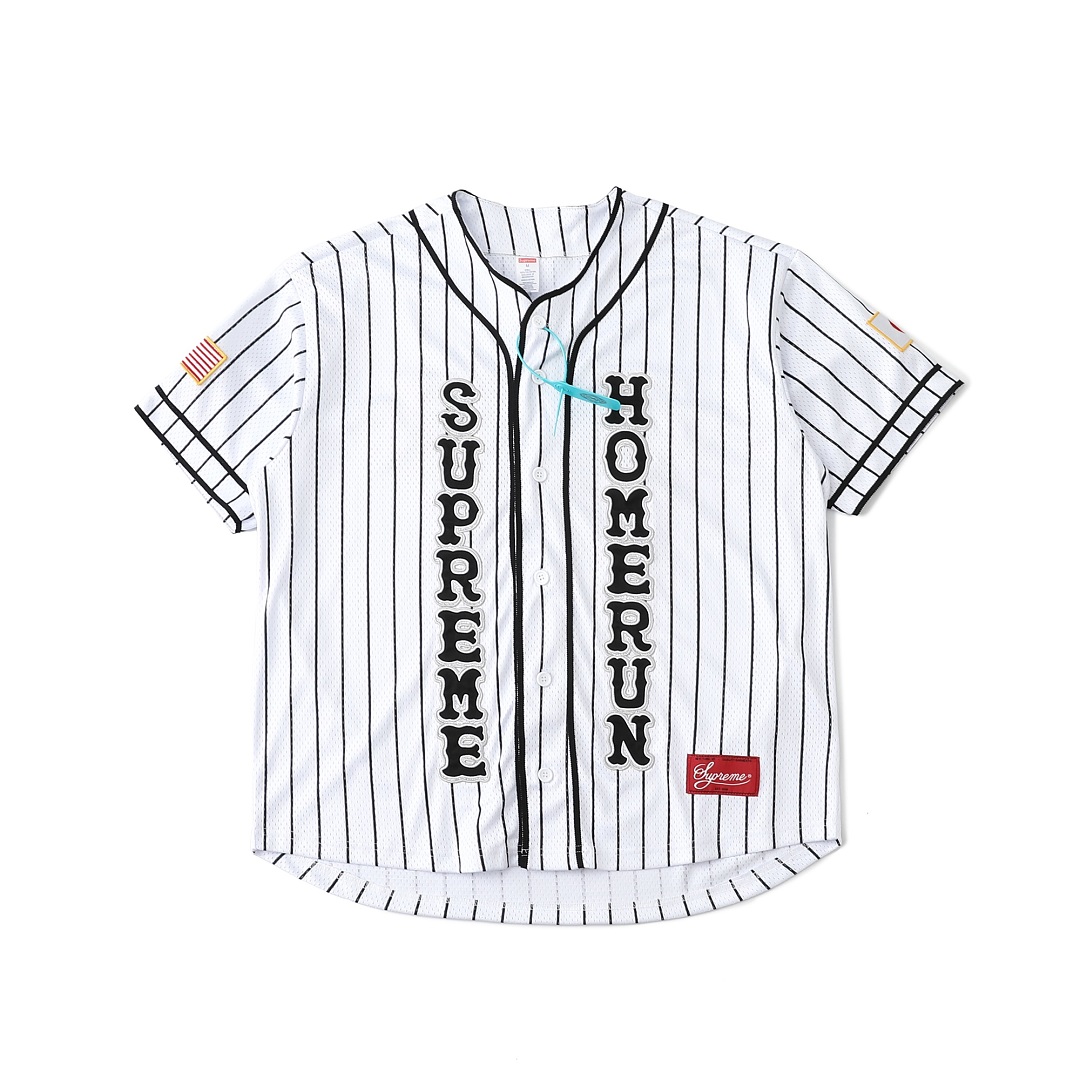 Supreme 298 SS25 Baseball Jersey Label Logo Short Sleeve : Black White Water Green S M L - Image 3
