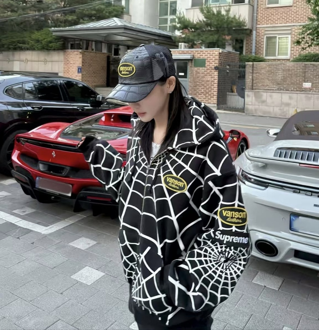 Sp5der 438 VANSON SPIDER-MAN Collab SS26 ZIP UP HOODED Thin Velvet Black Red S-XL - Image 49