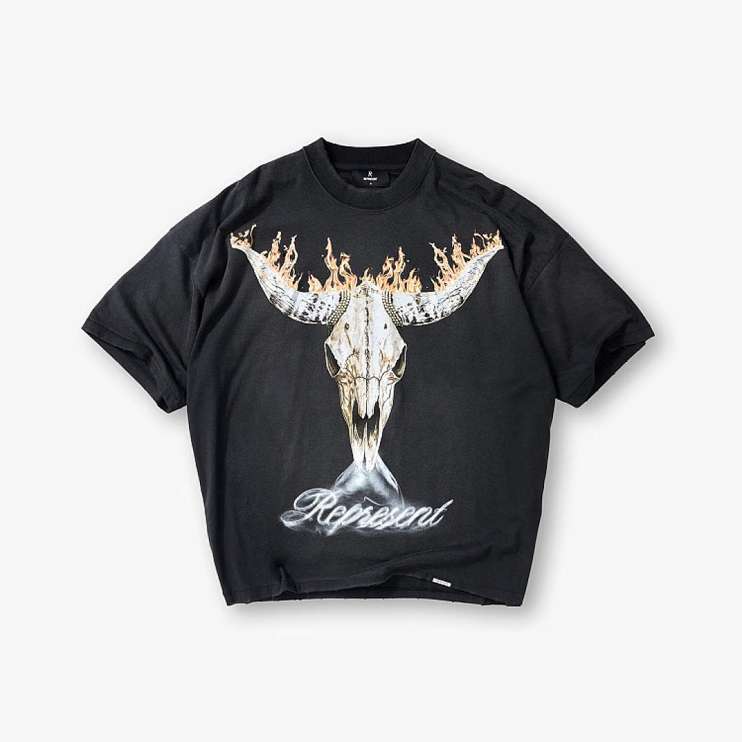 Represent 168 Represent British Cowboys T-Shirt 26Ss Top Fire Flame Diamond Washed Print Collar Short Sleeve T : Black White S M L