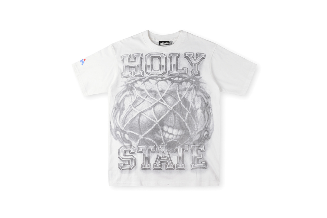 Hellstar 138 HELLSTAR STUDIOS Top Wind Print Solid Cotton Short Sleeve White S-XL