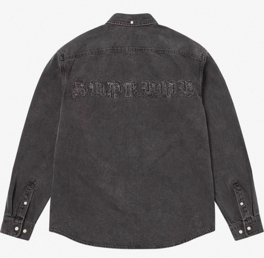 Supreme 358 Appliqué Denim Shirt Blue Black S-XL - Image 5