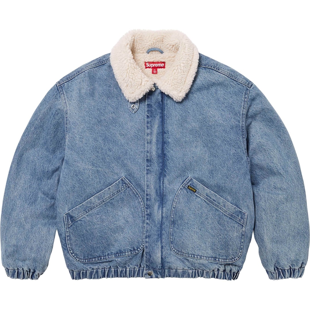 Supreme 598 24Fw Faux Shearling Lined Bomber Jacket Velvet Black White Water Blue S-XL - Image 4