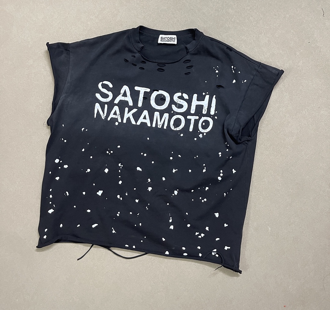 Unbranded 128 SATOSHI NAKAMOTO Luke Destroyed Ink Sleeve T : Washed Black Blue Red S M L