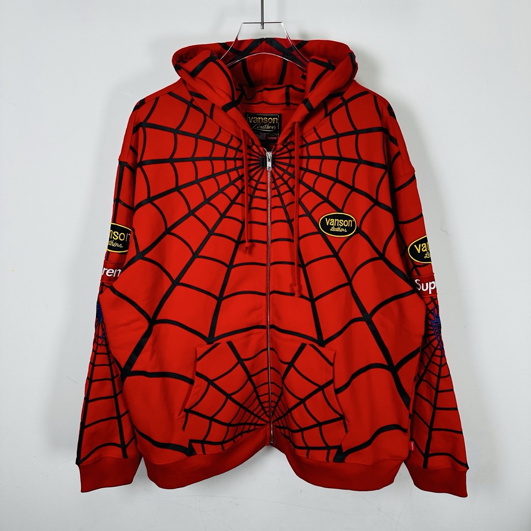 Sp5der 438 VANSON SPIDER-MAN Collab SS26 ZIP UP HOODED Thin Velvet Black Red S-XL - Image 18