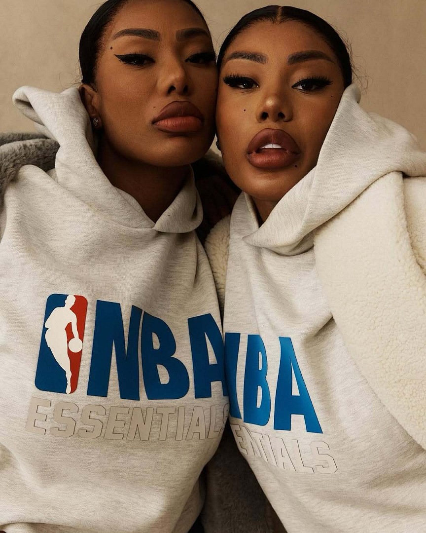 Essentials 238 Ess X Collab FW25 NBA Hoodie Logo Velvet Print Black Light Mist Grey : SM L - Image 29