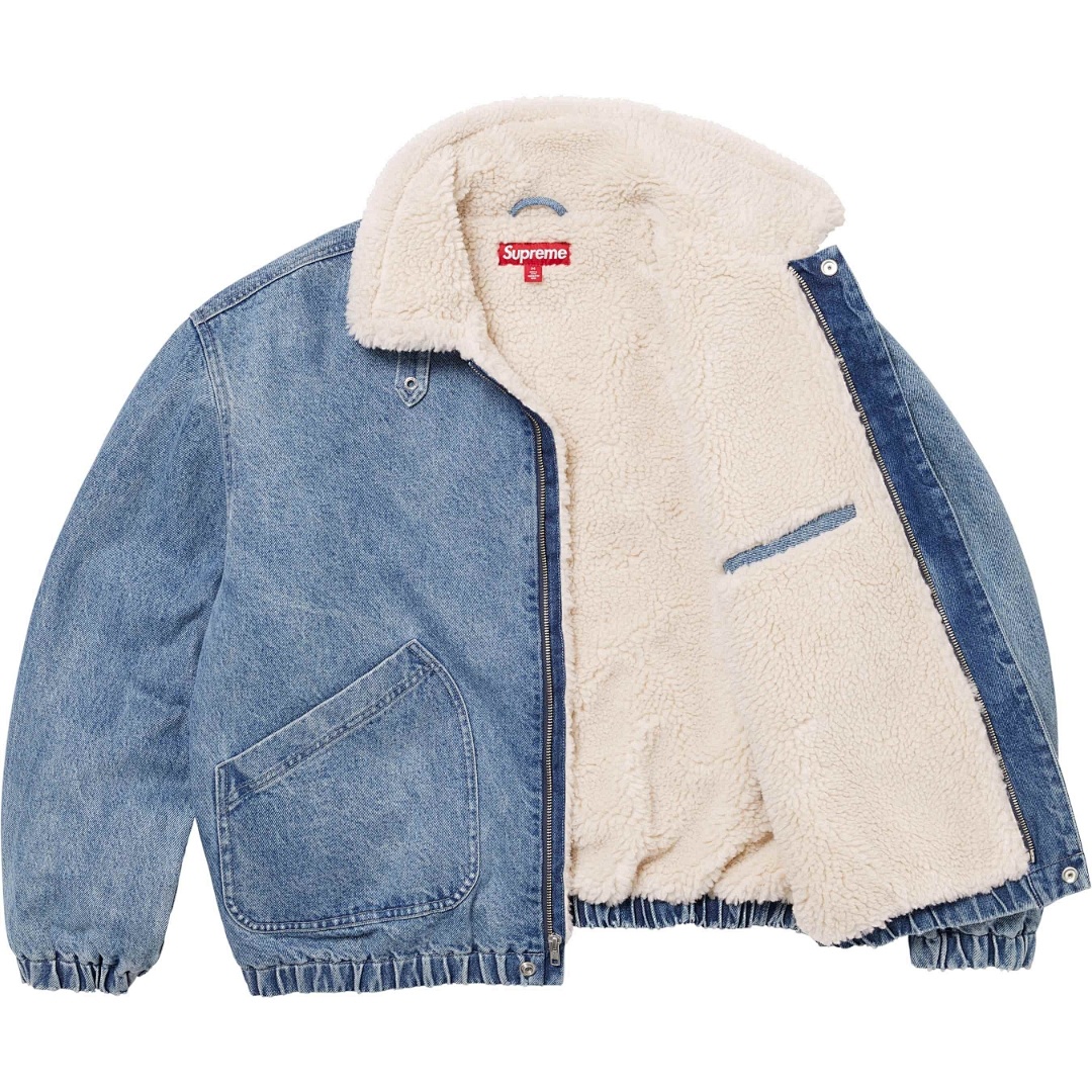 Supreme 598 24Fw Faux Shearling Lined Bomber Jacket Velvet Black White Water Blue S-XL - Image 6
