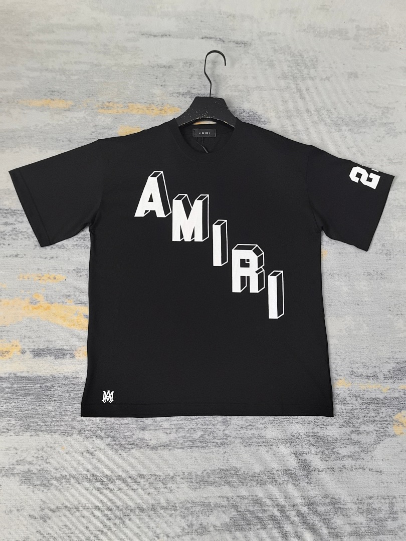 AMIRI 118 Wide Version Model Short Sleeve T Logo Print High Wind Black White S M L XL 9915# - Image 33