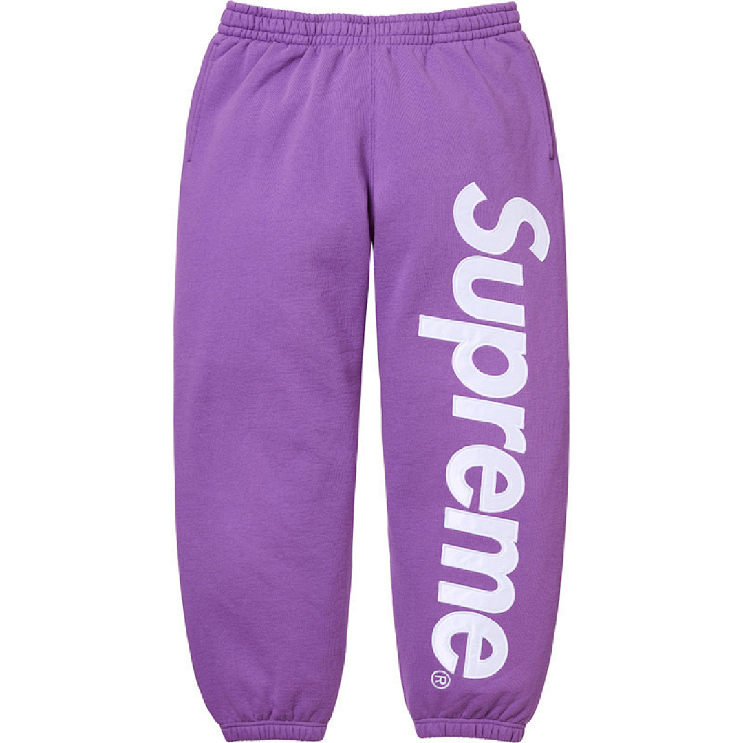 Supreme 238 22FW Satin Applique Sweatpant Big Logo Velvet Cotton Black Floral Grey Blue Red Green Brown Light Orange Purple Khaki S M L XL 1309# - Image 3