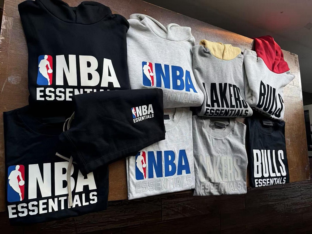 Essentials 238 Ess X Collab FW25 NBA Hoodie Logo Velvet Print Black Light Mist Grey : SM L - Image 24
