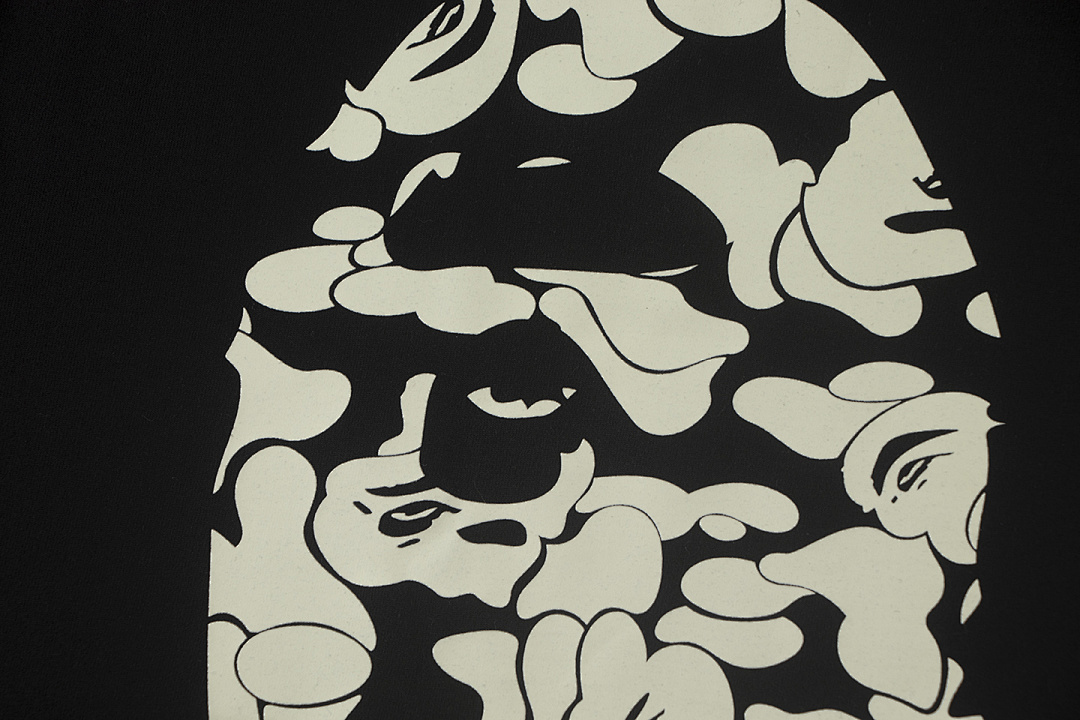 Bape 148 TOP Print Collar Short Sleeve Glow T Black White S-XL - Image 8