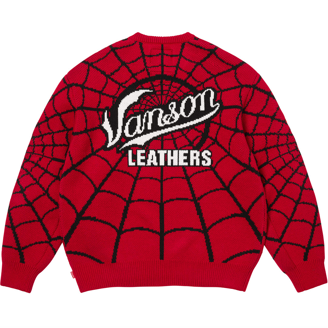 Sp5der 368 VANSON SPIDER-MAN SWEATER SS26 Embroidered Collar Fleece Black Red S - Image 3