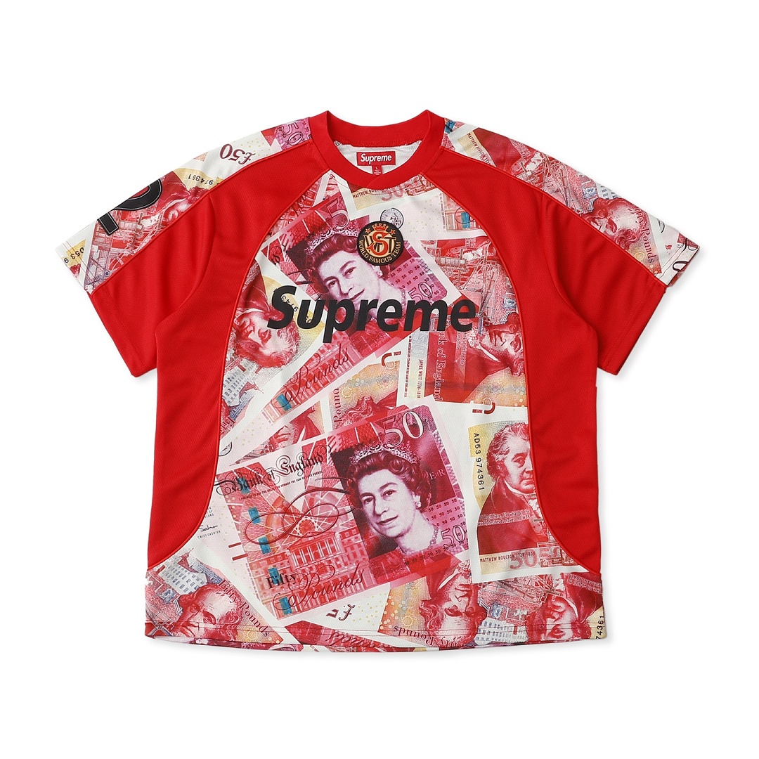 Supreme 268 POUNDS SOCCER JERSEY Print Short Sleeve V Collar T Red Light Purple Black : S M L - Image 6