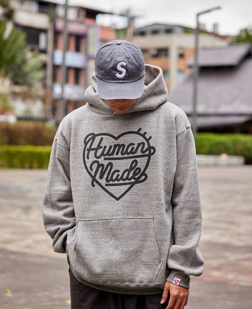 Human Made 218 HUMAN MADE HEART SWEAT HOODIE Logo Print Wide : Black White Light Grey S M L - Image 21