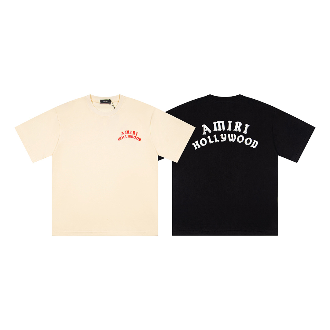 AMIRI 118 Wide Version Model Short Sleeve T Logo Print High Wind Black Apricot S M L XL 9912# - Image 3