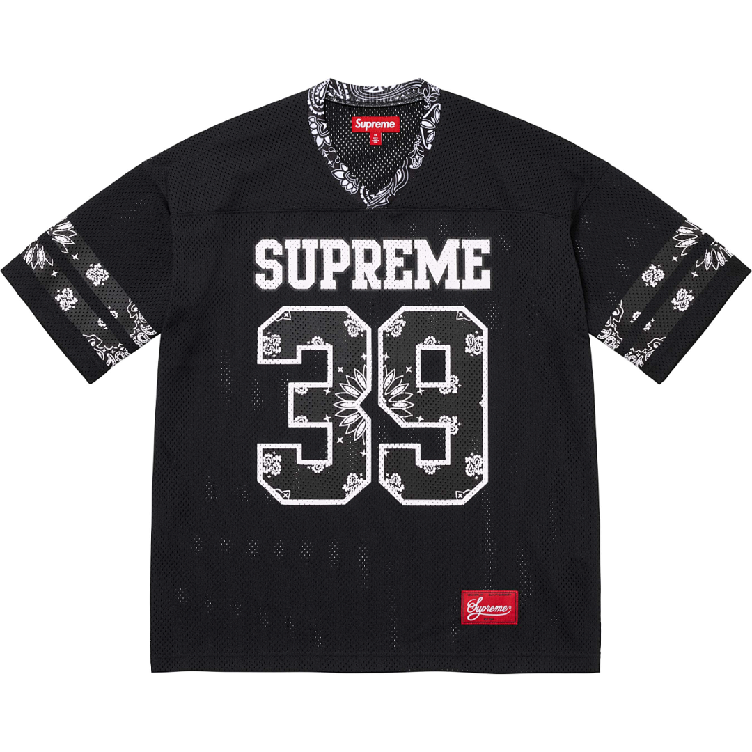 Supreme 198 SS25 BANDANA FOOTBALL JERSEY Fruit Floral Olive Black White S M L - Image 4