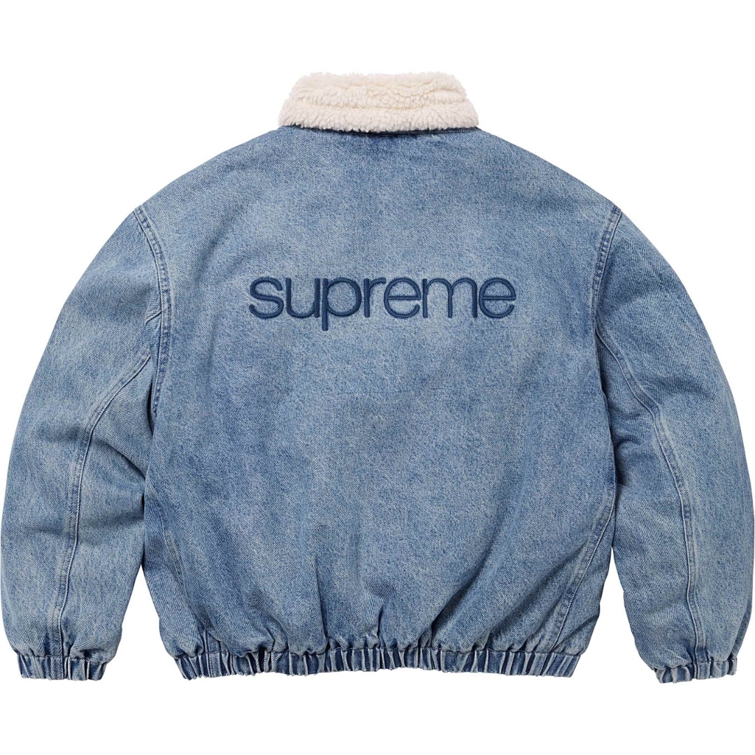Supreme 598 24Fw Faux Shearling Lined Bomber Jacket Velvet Black White Water Blue S-XL - Image 5