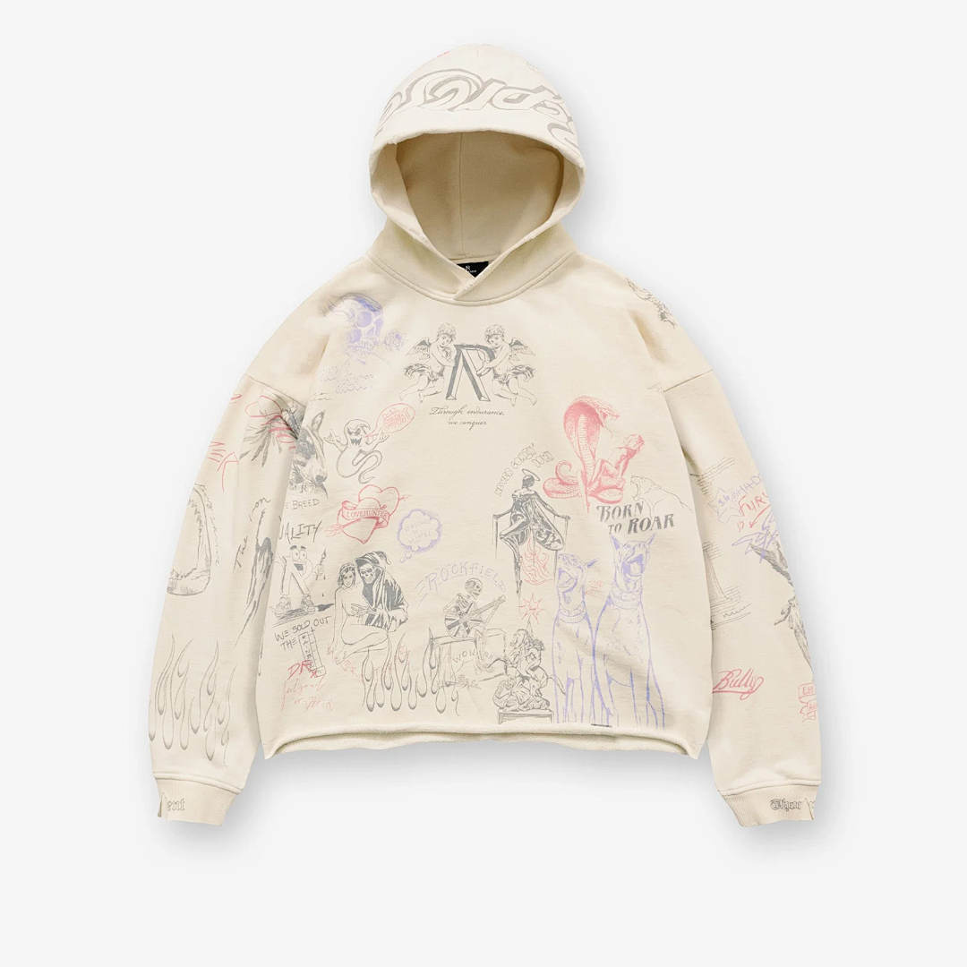 Represent 268 REPRESENT Legacy Hoodie Sky Print Washed : White Black S M L - Image 27