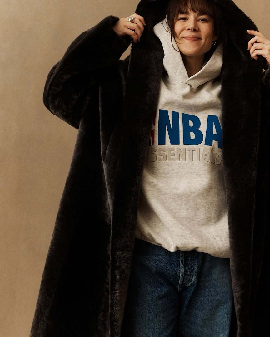 Essentials 238 Ess X Collab FW25 NBA Hoodie Logo Velvet Print Black Light Mist Grey : SM L - Image 21
