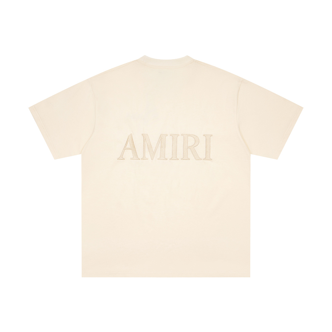 AMIRI 118 Wide Version Model Logo Embroidered Short Sleeve T Black Grey Cream Apricot S M L XL 9941# - Image 14