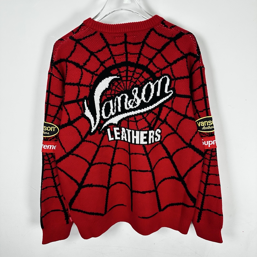 Sp5der 368 VANSON SPIDER-MAN SWEATER SS26 Embroidered Collar Fleece Black Red S - Image 9