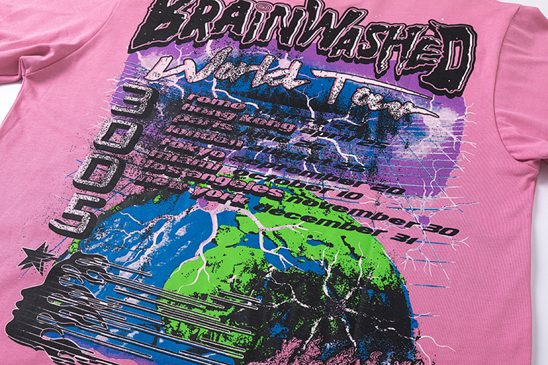 Hellstar 128 HELLSTAR Star INS Big Logo Collar Mens Womens Wide Short Sleeve Tee Water Pink S-M-L-XL - Image 9