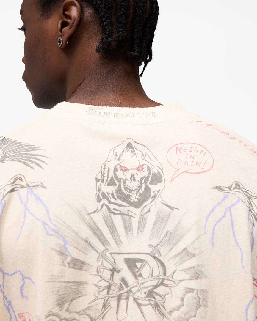 Represent 178 REPRESENT Legacy T-Shirt Sky Print Washed Short Sleeve T : Black White S M L - Image 53