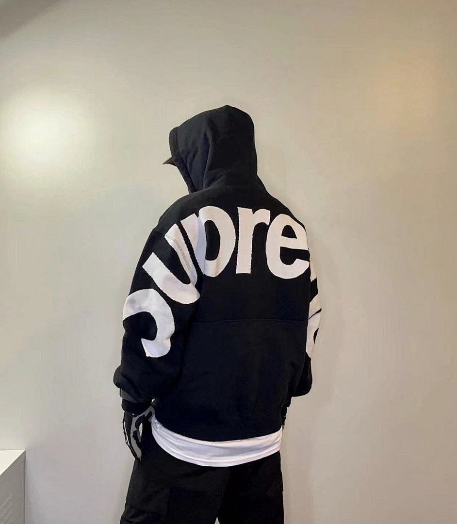Supreme 298 BIG LOGO JACQUARD HOODED SWEATSHIRT Black Grey S M L - Image 17