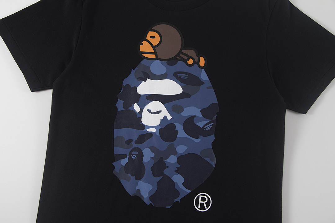 Bape 148 TOP Print Collar Short Sleeve T Black White S-XL - Image 10