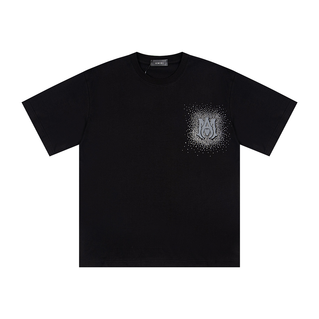 AMIRI 128 Wide Version Model Short Sleeve T Logo Print Diamond High Wind 260 Solid Cotton Black S M L XL 9911# - Image 3