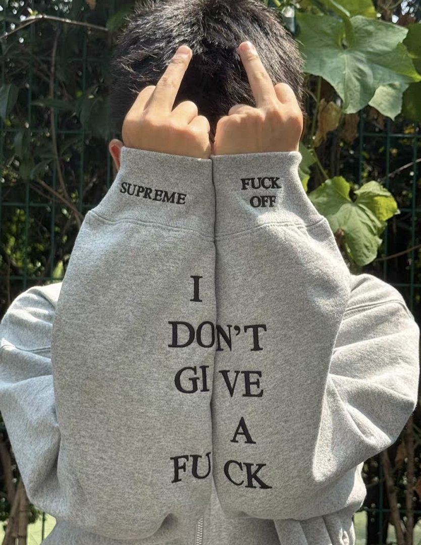 Supreme 378 FW25 IDGAF ZIP UP HOODED Embroidered (Black Grey) - Image 57