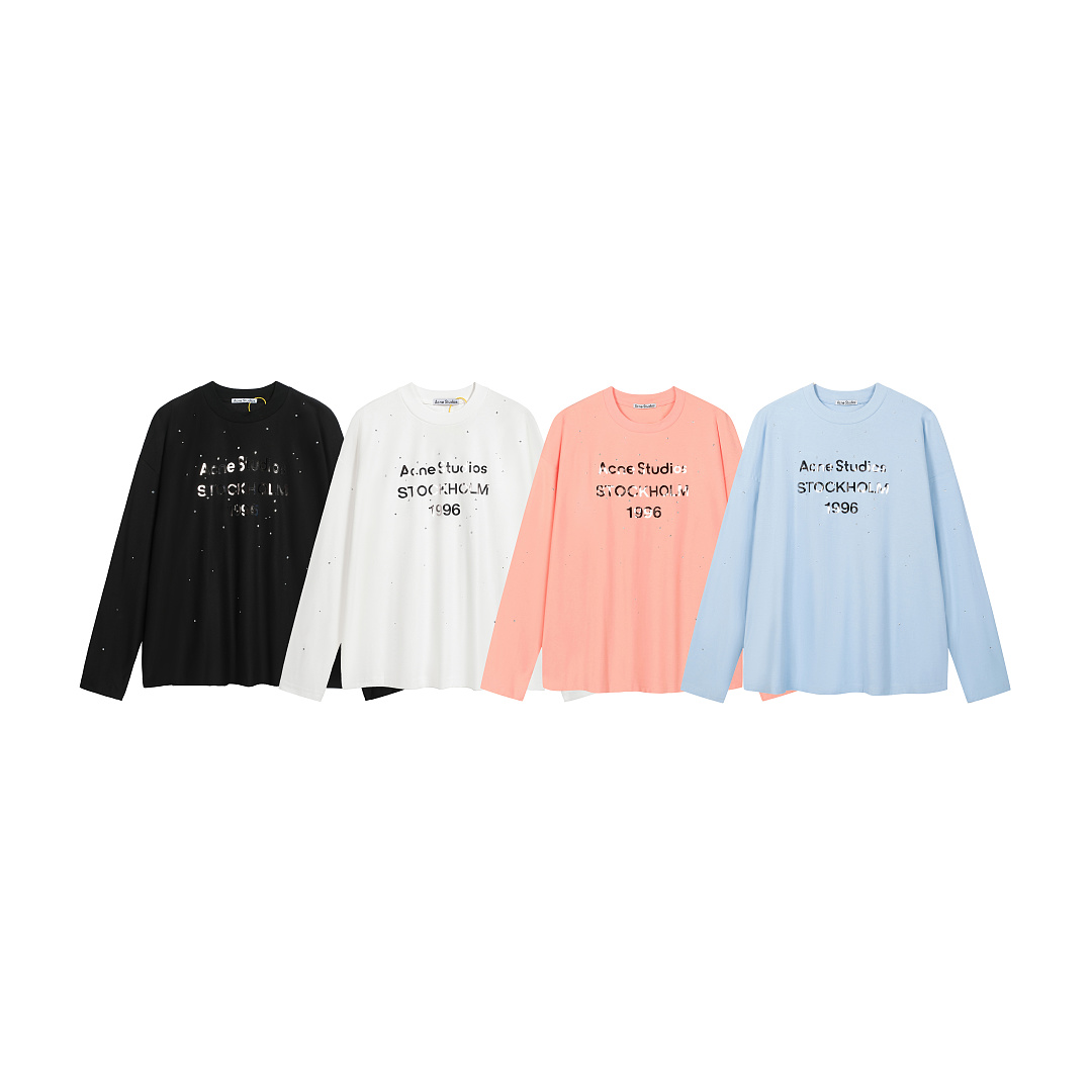 Acne Studios 158 AC Limited Exclusive Rhinestone LOGO Long Sleeve T Pink Black White Mountain Blue S-XL 8206# - Image 3