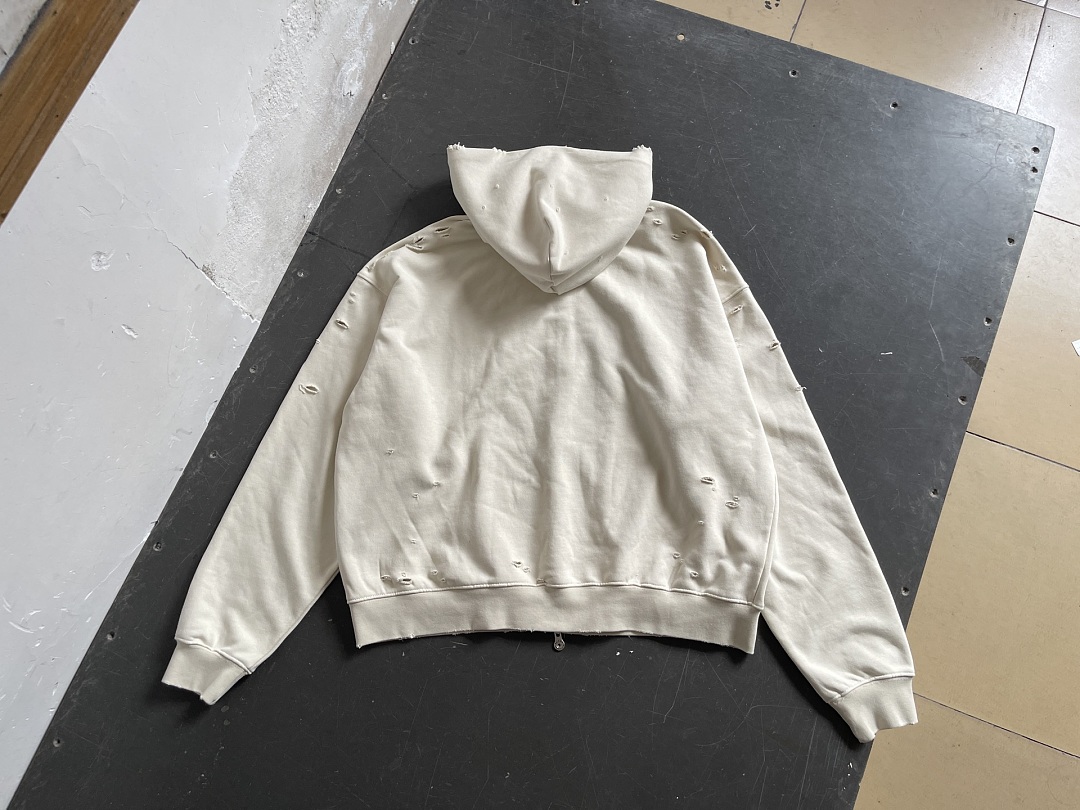 Off-White 238 Satoshi Nakamoto #MotoslugDistressed Zip-Up Hoodie Washed : Off White S M L - Image 9