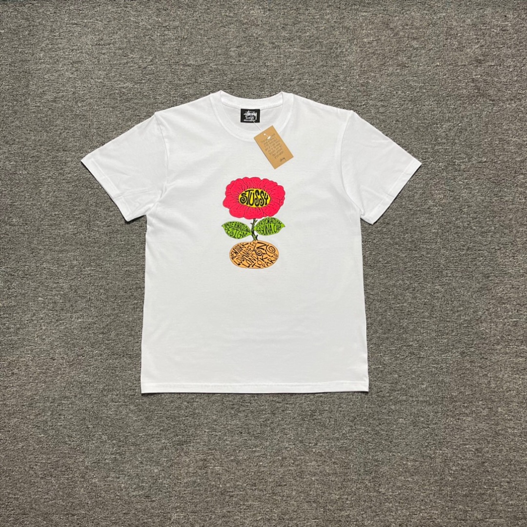 Stussy 108 Stu Floral Print Short Sleeve T : Black White Green Apricot S Ｍ L XL XXL - Image 11