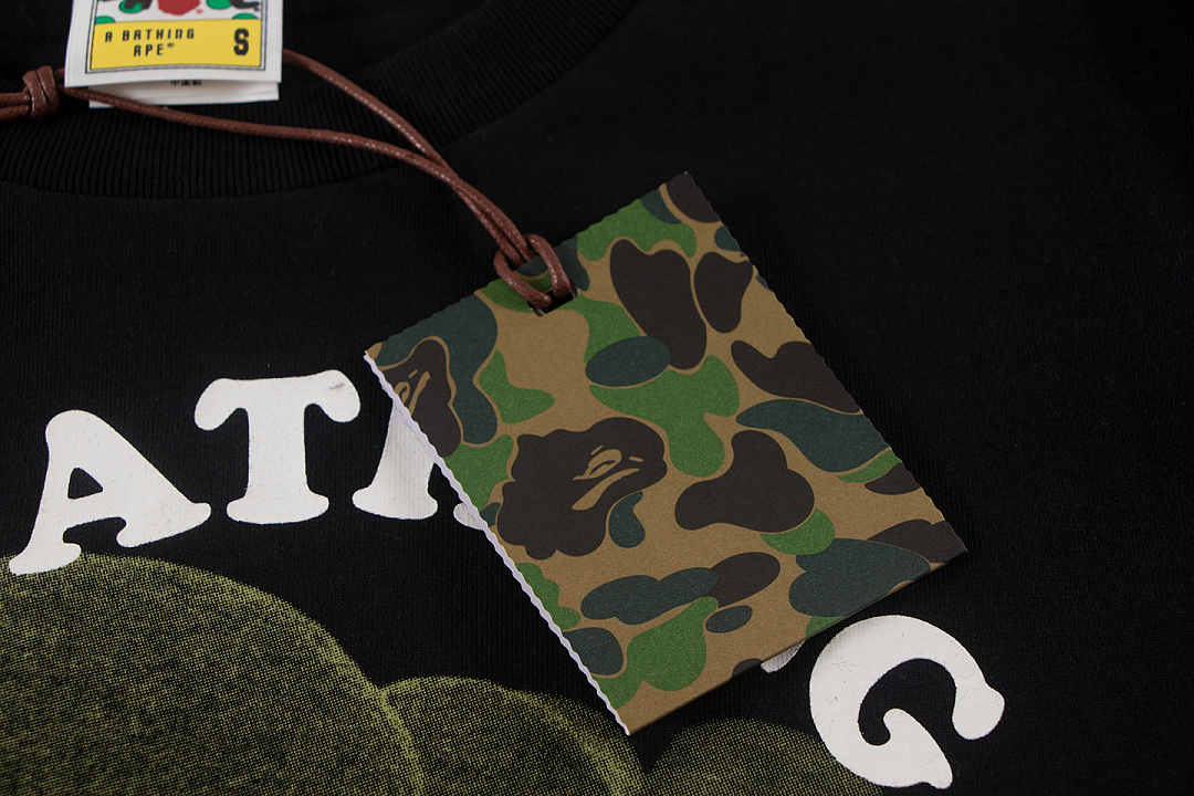 Bape 148 TOP Print Collar Short Sleeve T Black White S-XL - Image 8