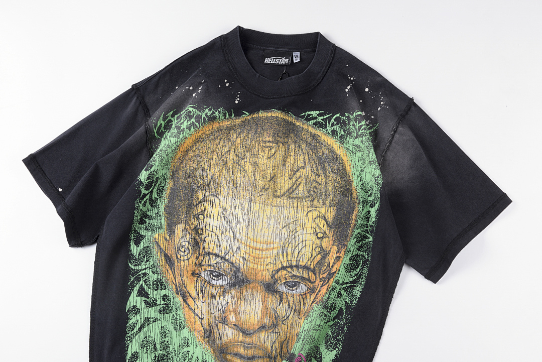 Hellstar 178 HELLSTAR STUDIOS Print Solid Cotton Short Sleeve T Water Black S-XL - Image 5