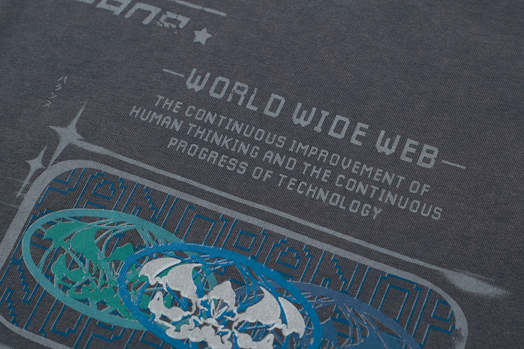 Unbranded 128 PANQ WORLD WIDE WEB Washed Print Short Sleeve T Grey Black S-L 8002# - Image 28